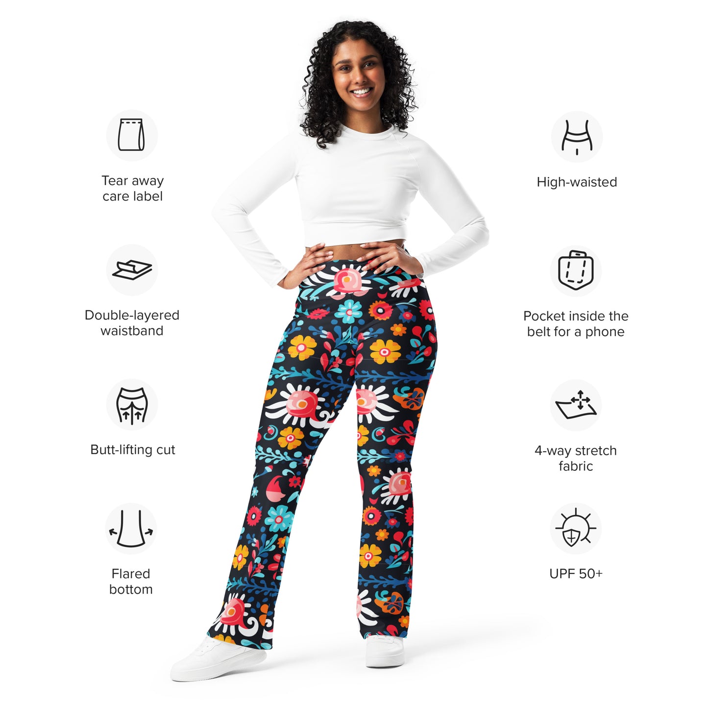 Mexican Floral Pattern Bell Bottoms Flare leggings