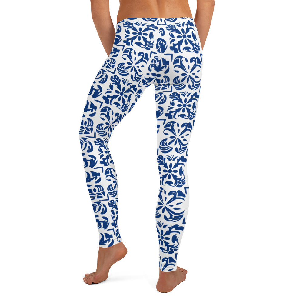 Blue Mexican Talavera Pattern Leggings