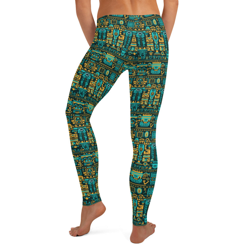 Aqua Green Aztec Pattern Leggings