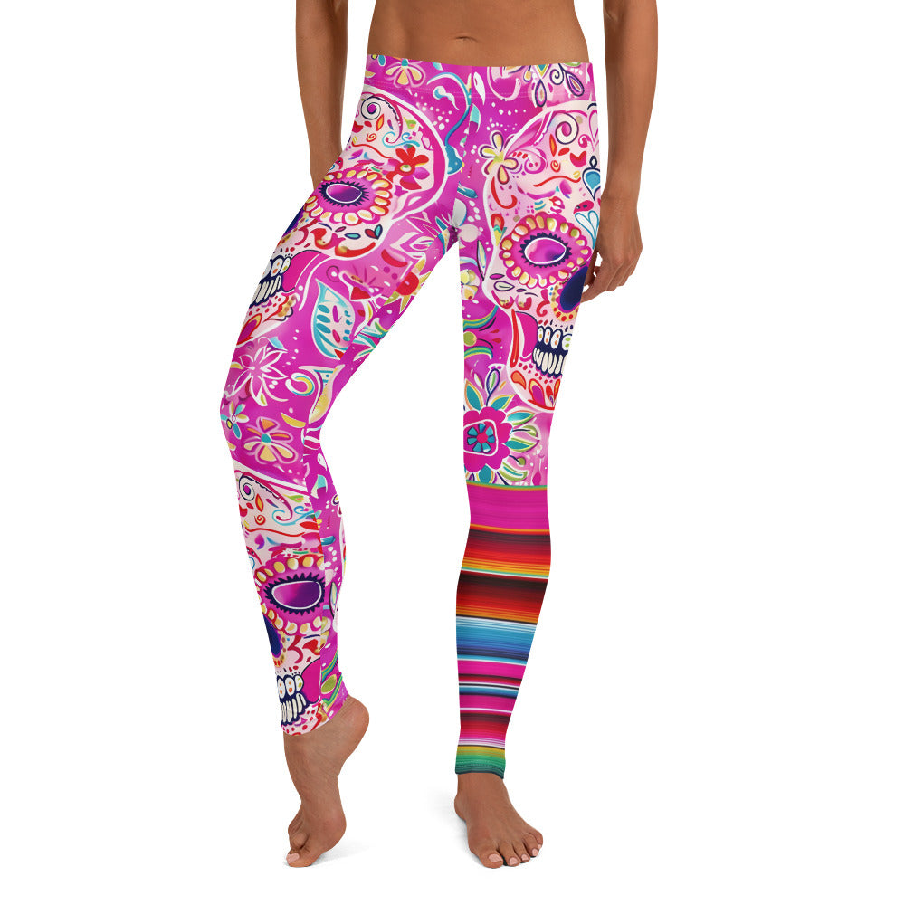 Sugar Skull and Pink Serape Printed Leggings