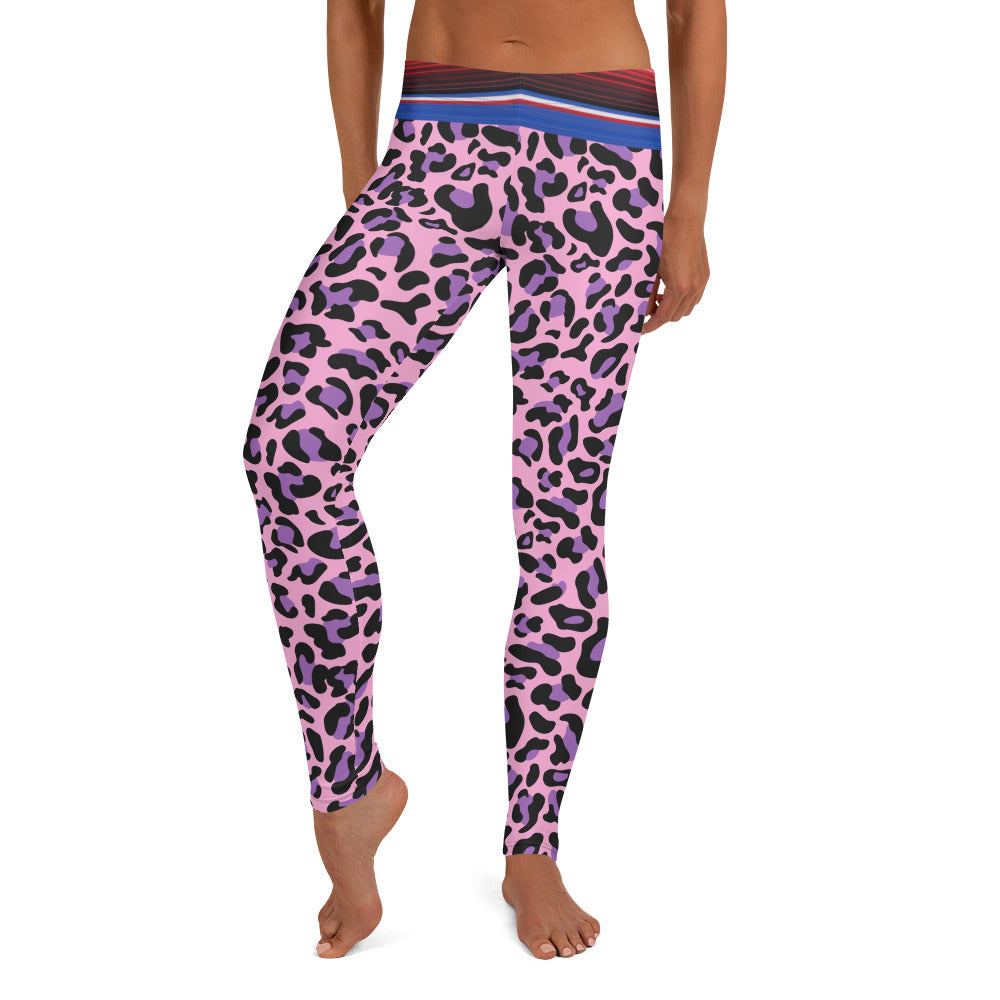 Pink Leopard Print with Serape Belt Pattern Leggings