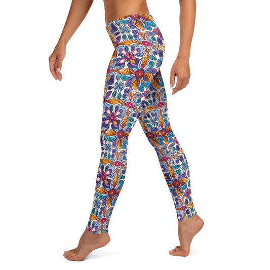 Mexican Talavera Floral Pattern Leggings