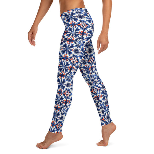 Shades of Blue with Red Splash Leggings