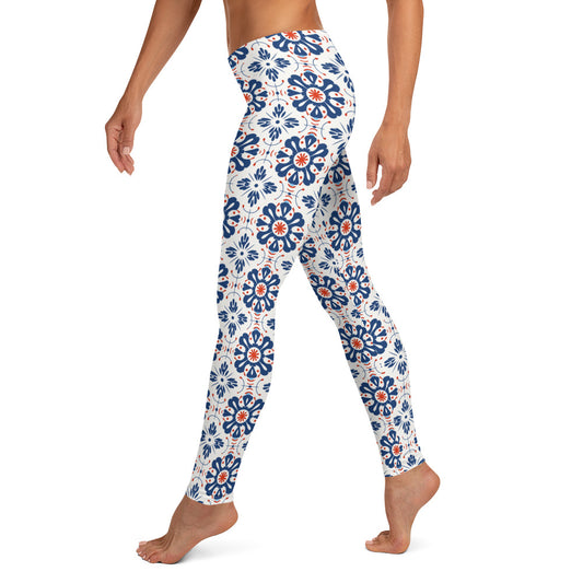 Blue Flowers Mexican Talavera Leggings