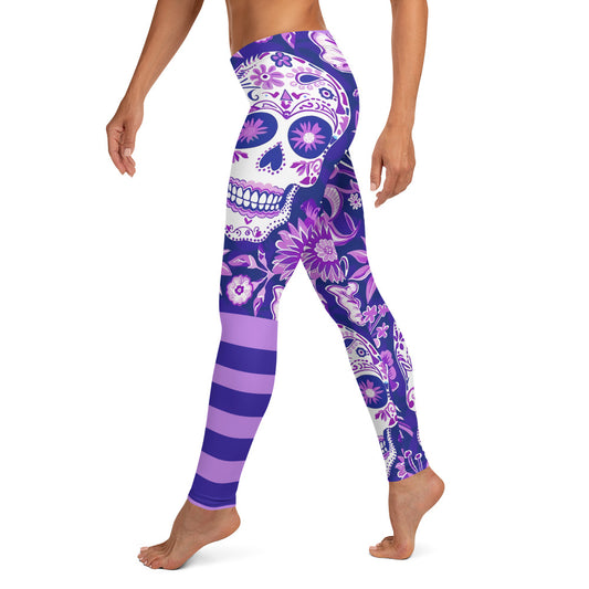 Purple Sugar skull & Floral Pattern Printed Leggings