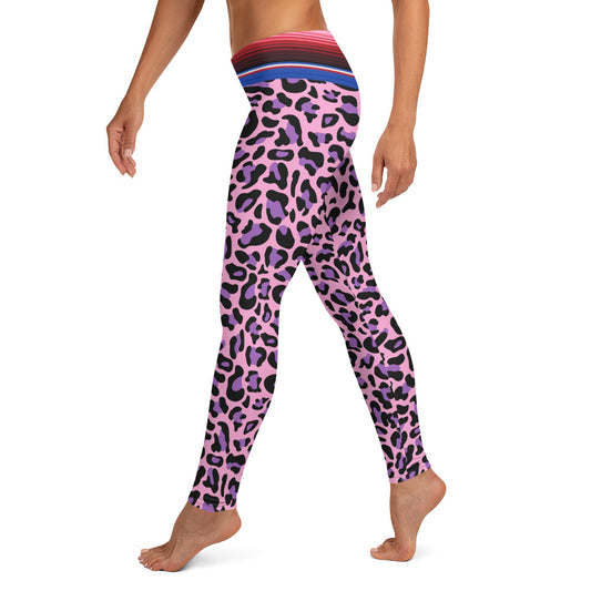 Pink Leopard Print with Serape Belt Pattern Leggings