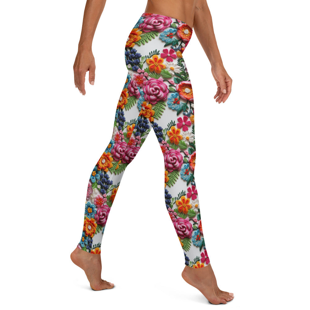 Latin Embroidery Garden Flowers Pattern Leggings