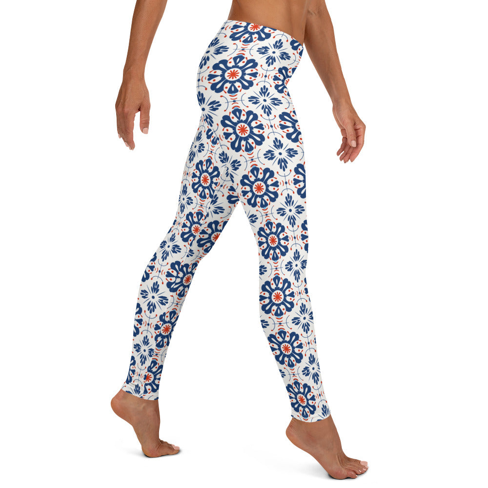 Blue Flowers Mexican Talavera Leggings