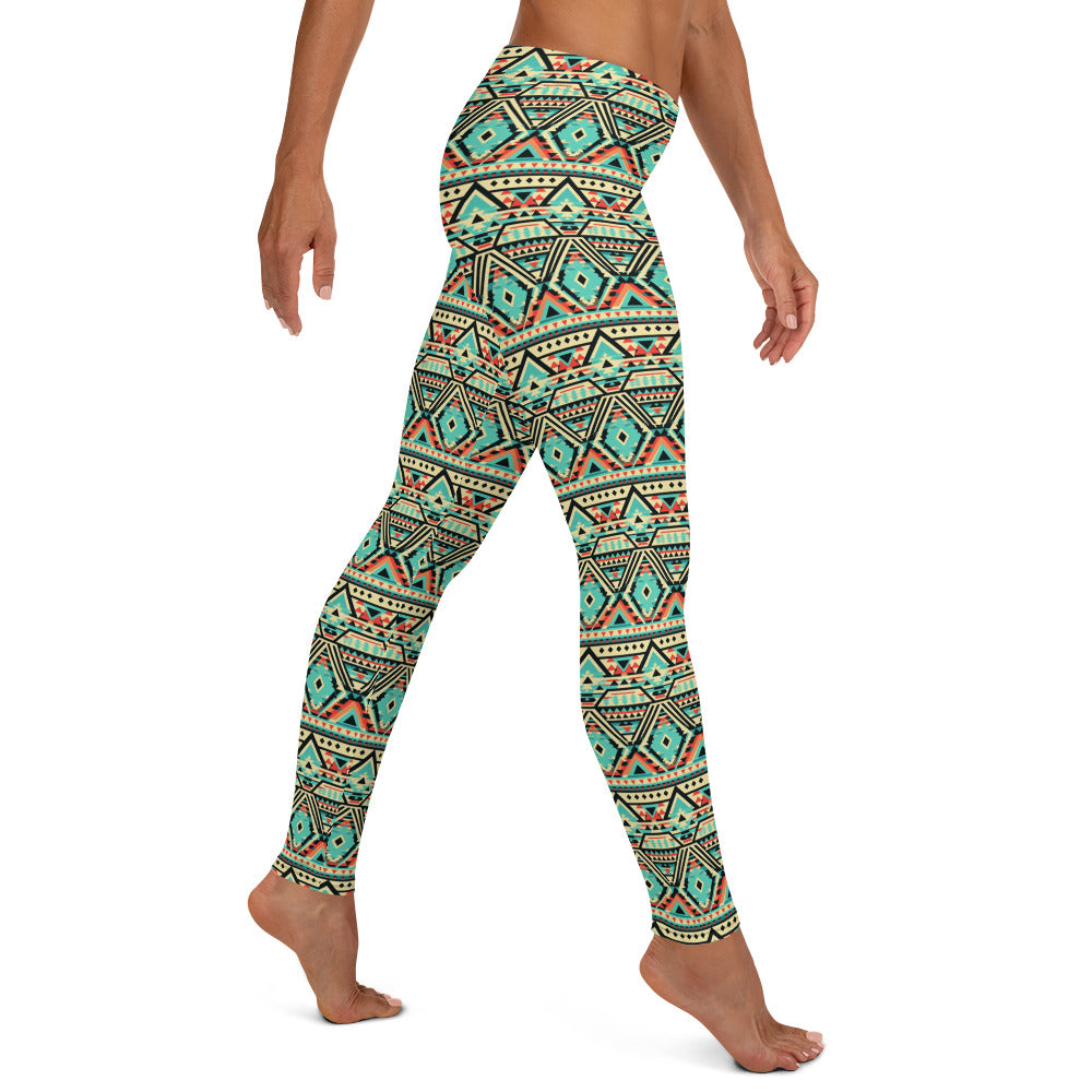 Aztec Shades of Green Pattern Leggings for Women