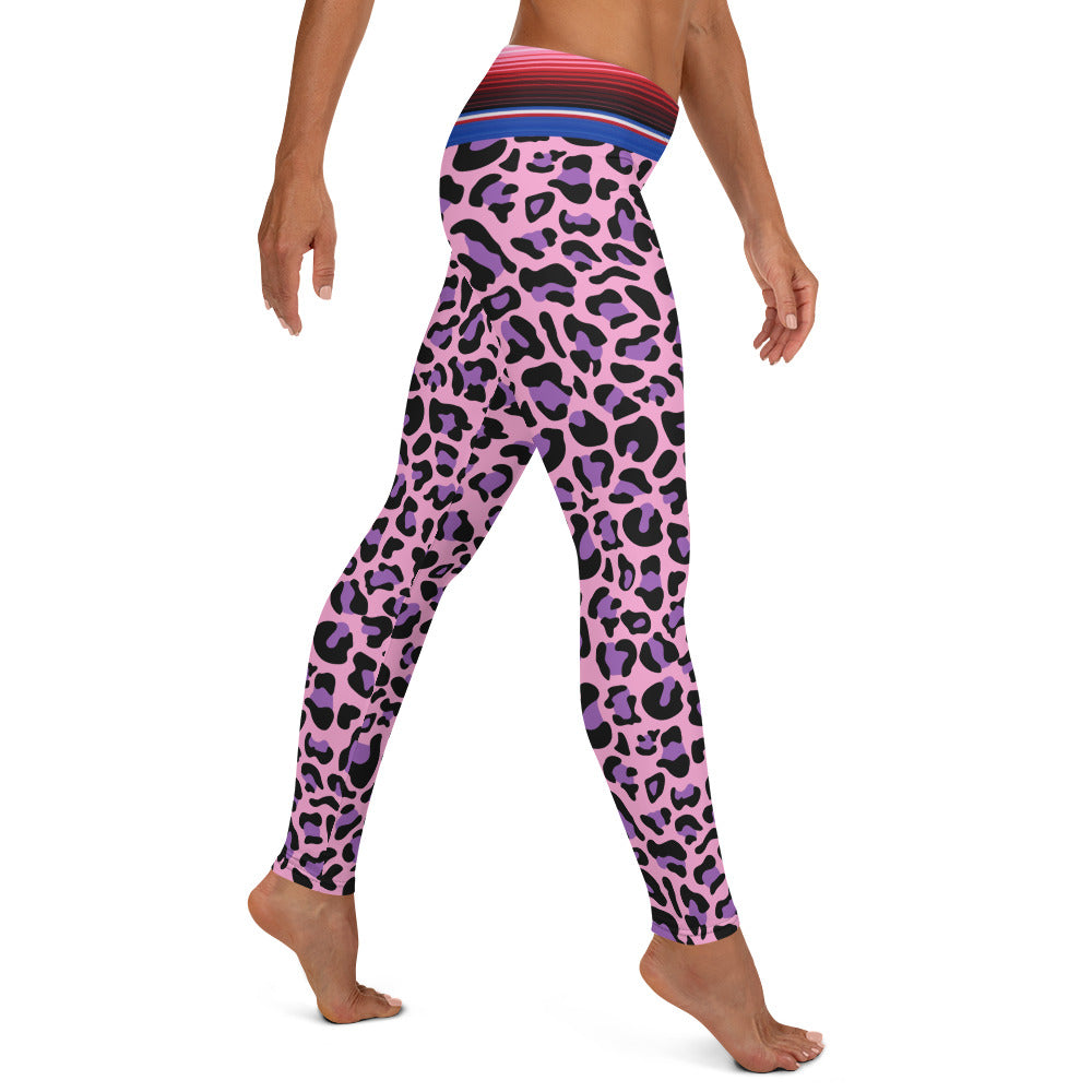 Pink Leopard Print with Serape Belt Pattern Leggings