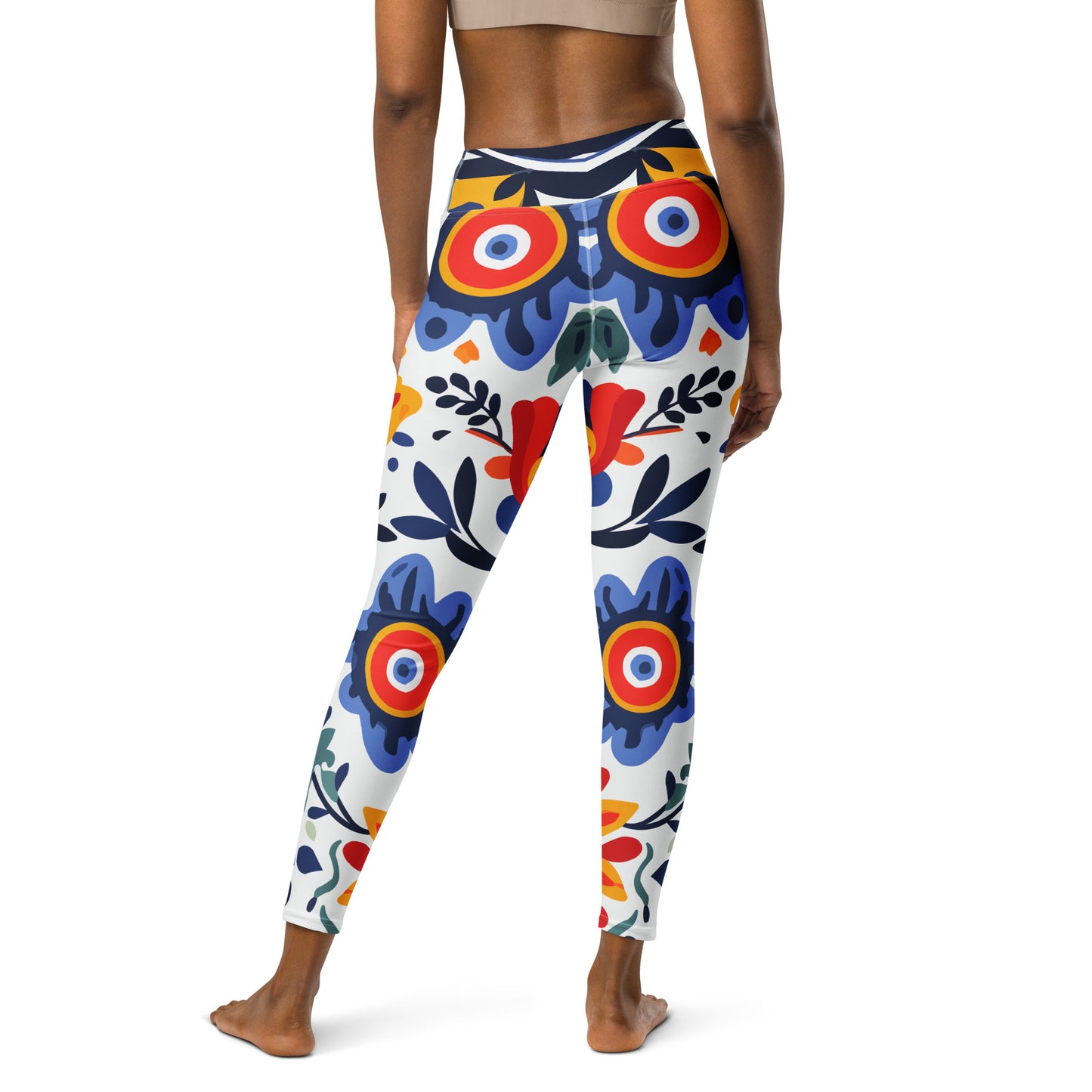 Blue Floral Mexican Pattern Yoga Leggings