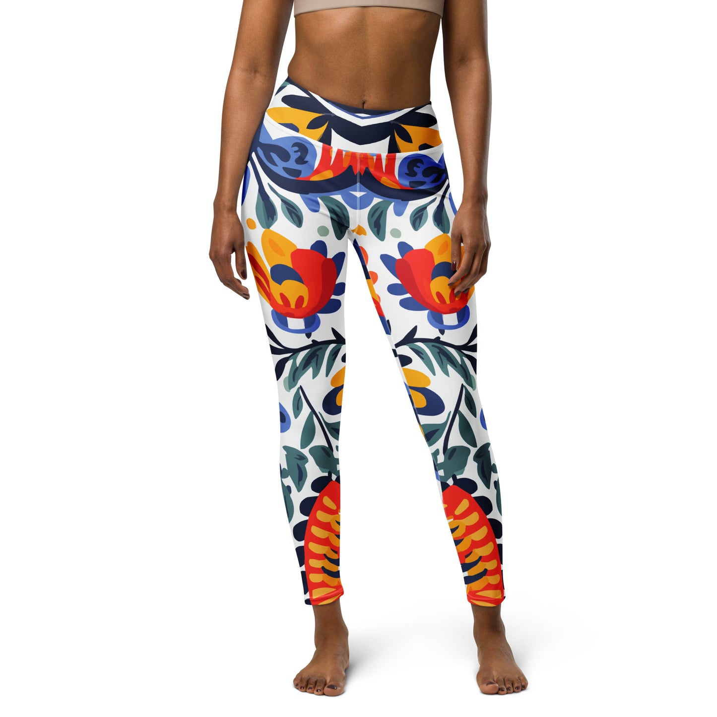 Blue Floral Mexican Pattern Yoga Leggings