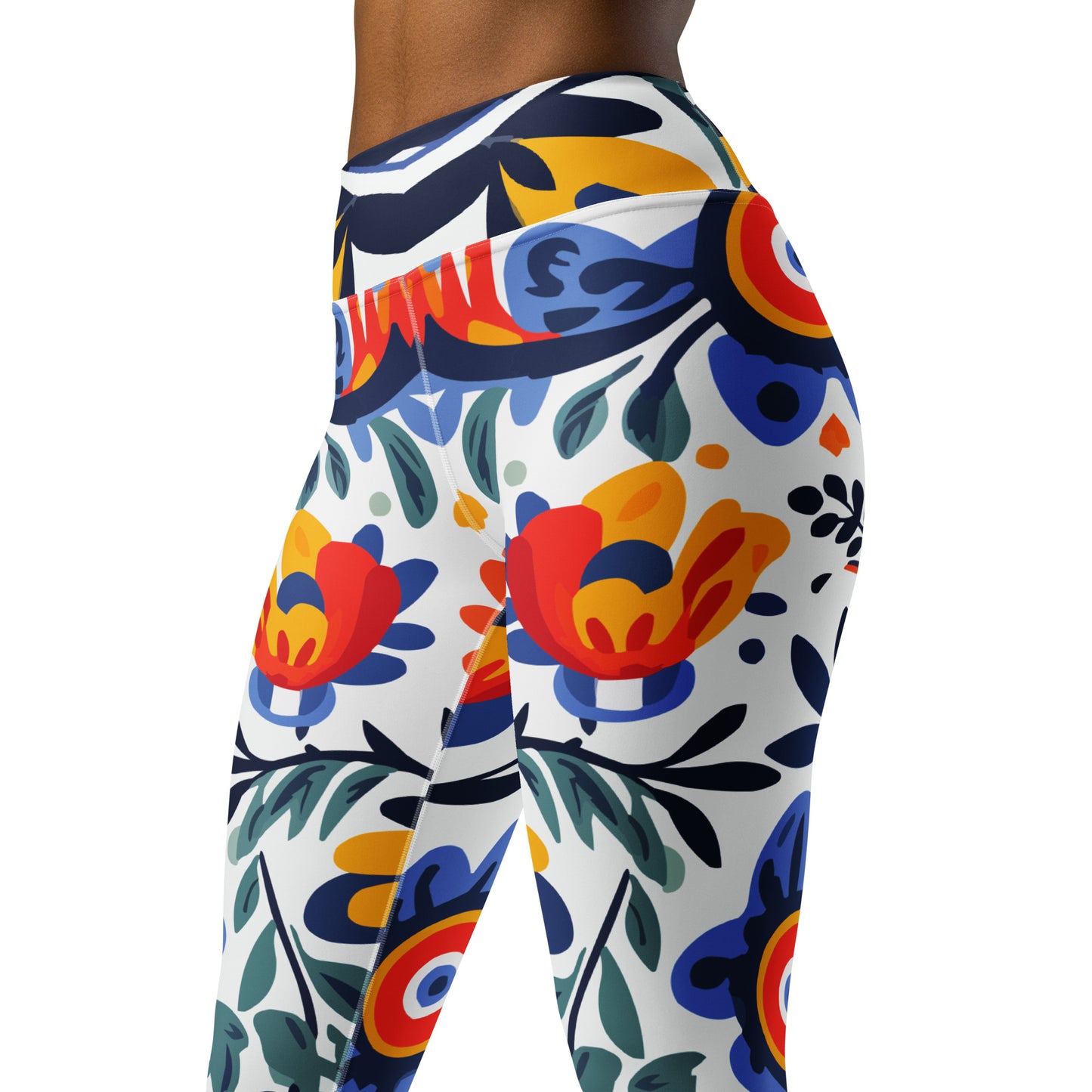 Blue Floral Mexican Pattern Yoga Leggings