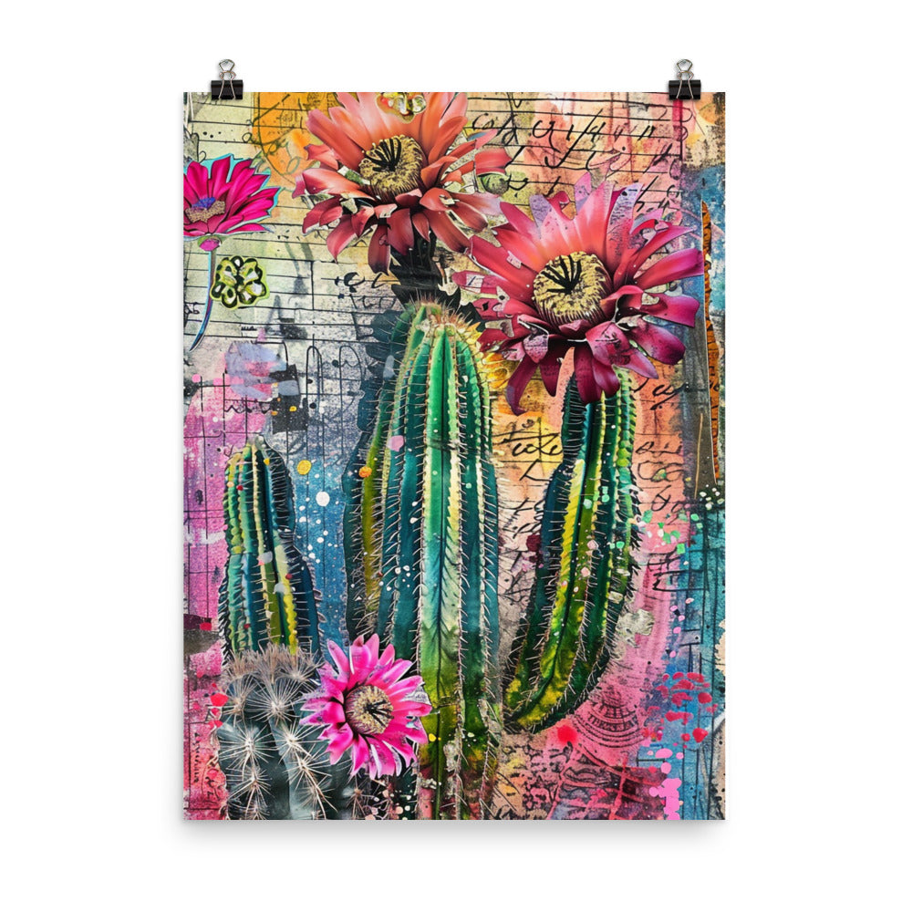 Cactus Y Cone Flowers Modern Mexican Art Poster