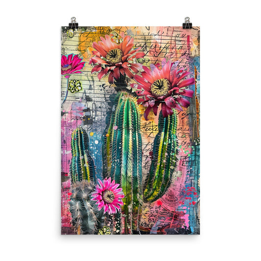 Cactus Y Cone Flowers Modern Mexican Art Poster