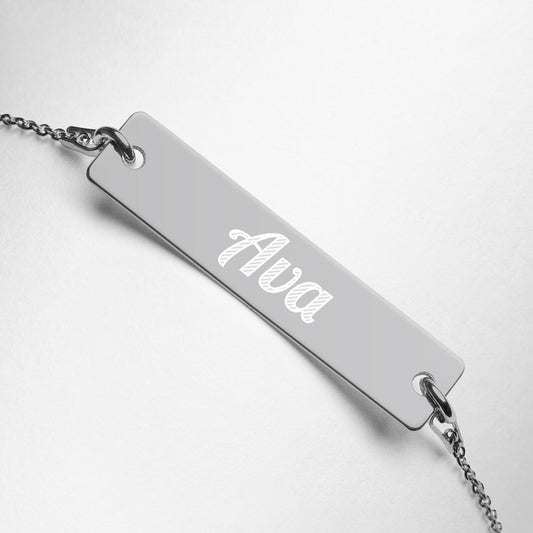 Ava Name Engraved Silver Bar Chain Bracelet