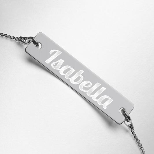 Isabella Name Engraved Silver Bar Chain Bracelet