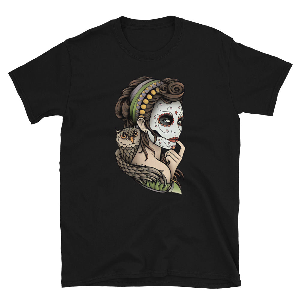 Owl Lady Dia De Los Muertos T-Shirt