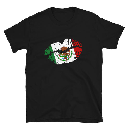 Mexico Flag on Kissing Lips T-Shirt