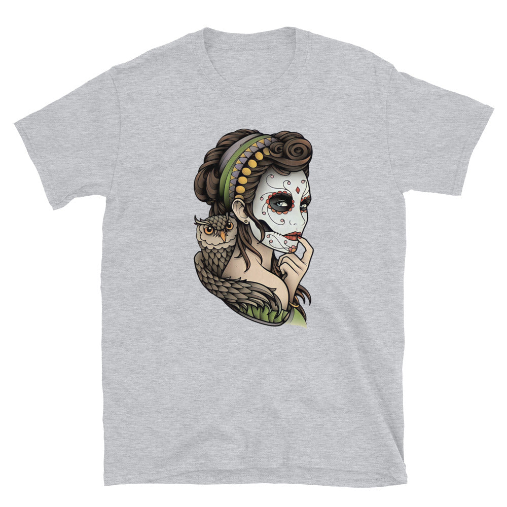 Owl Lady Dia De Los Muertos T-Shirt